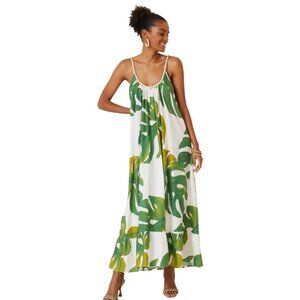 FARM Rio White Maxi Dress with Green Tropical Leaf Print